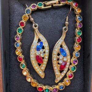 Colorful Gold & Gemstone Earrings & Bracelet set